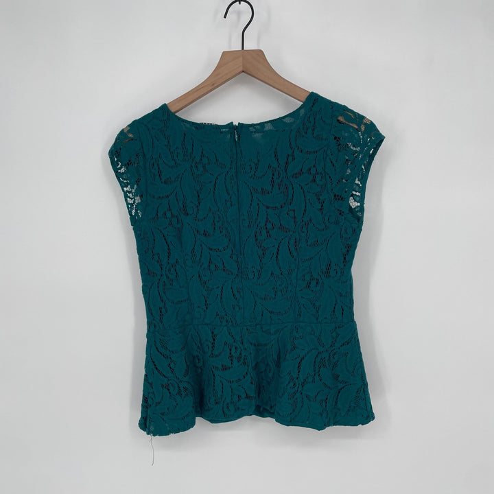 The Limited Teal Lace Peplum Cap Sleeve Top Size S