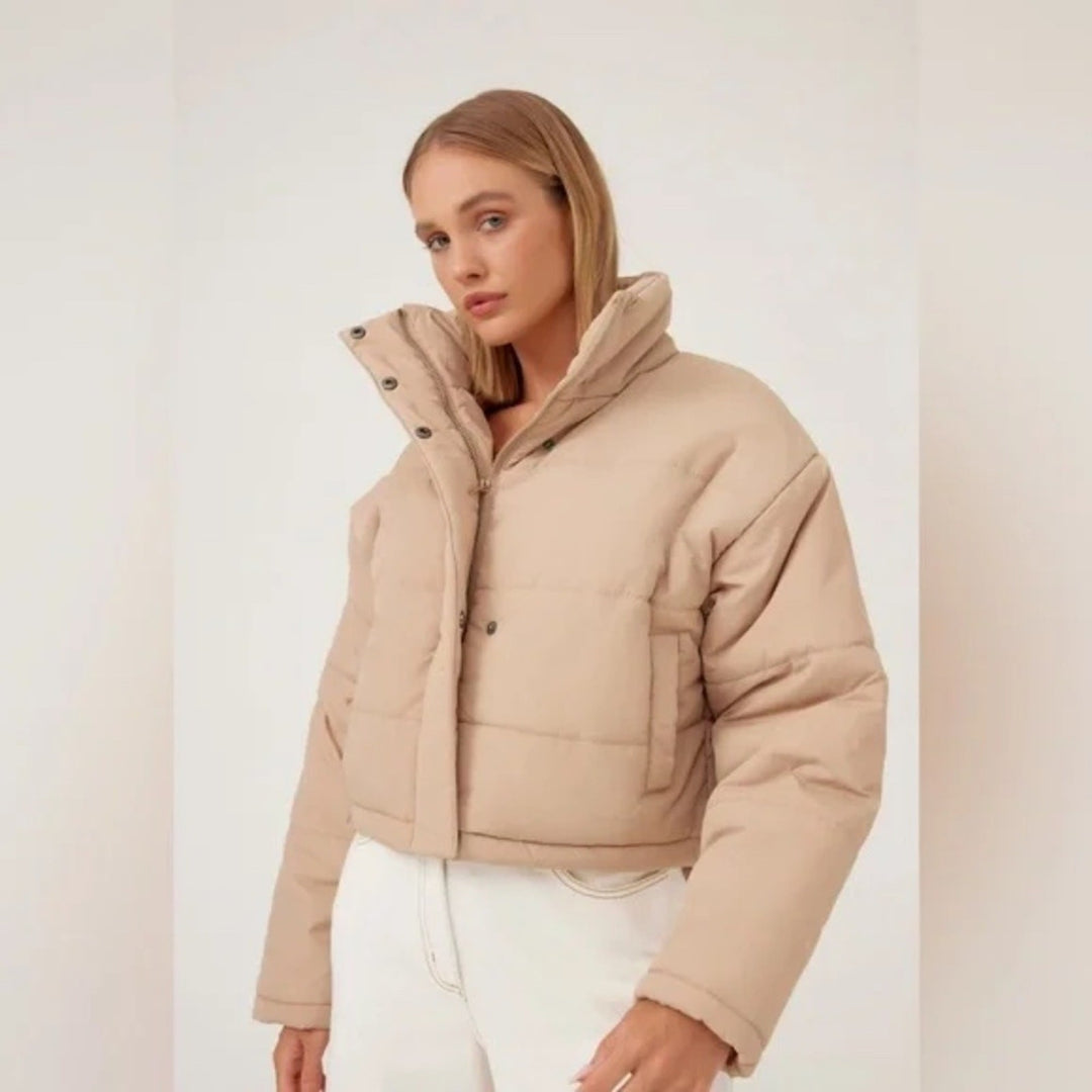 The Fifth Label Tan Cropped Puffer Jacket Size M