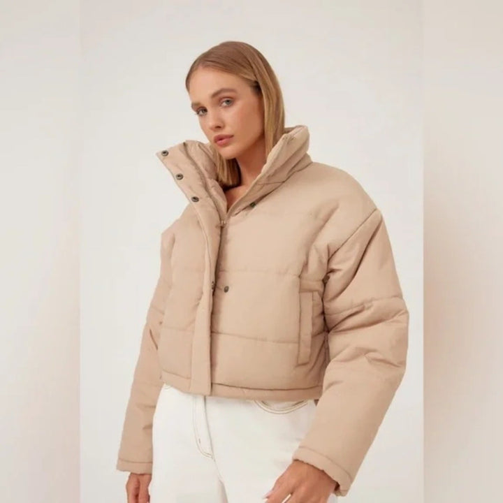 The Fifth Label Tan Cropped Puffer Jacket Size M