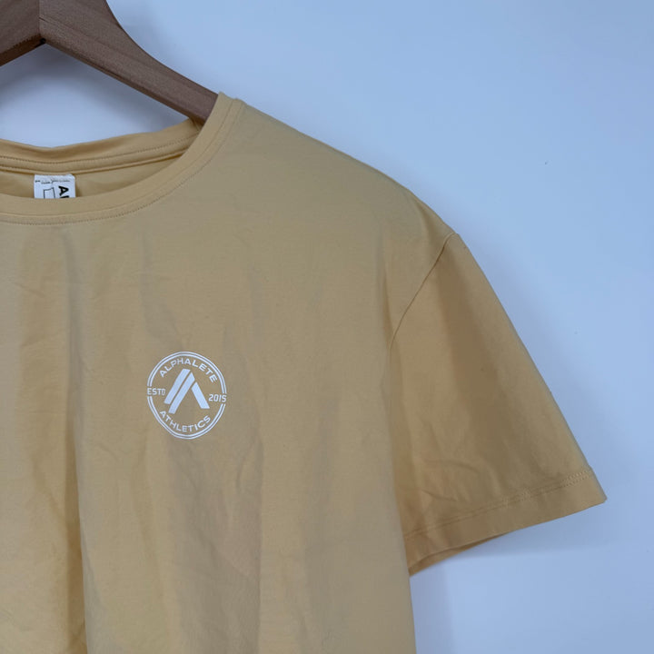 Alphalete Cropped Tee Shirt Womens Large Beige Logo Cotton Stretch Everyday Wear