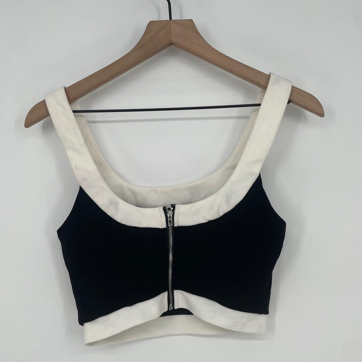 Lulus Black White Contrast Zipper Crop Top Tank XS