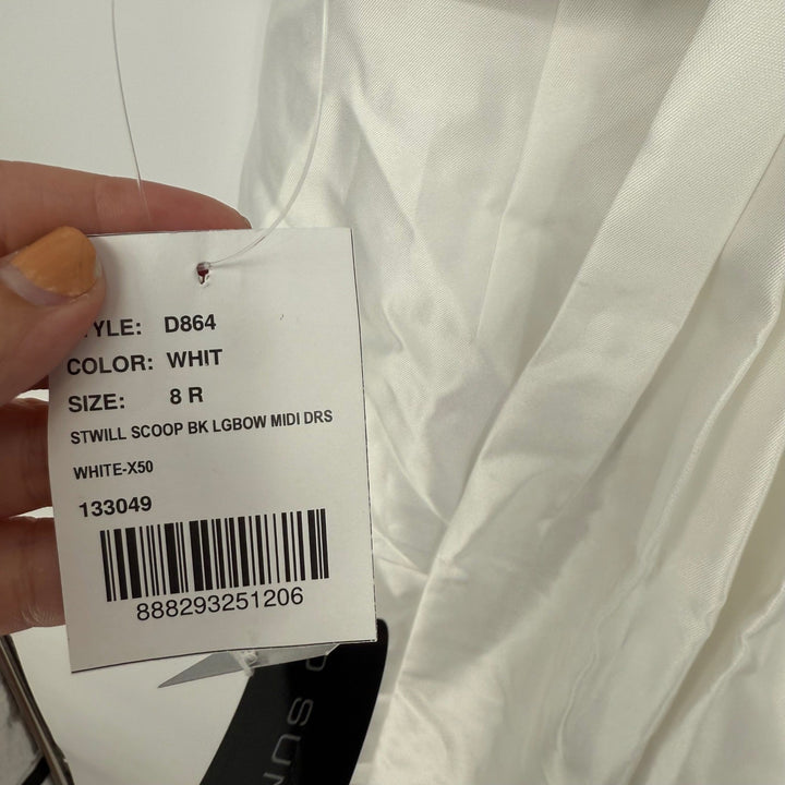 Alfred Dunner Scoop Neck Corset Satin Midi Dress With Floor-Length Bow Tails