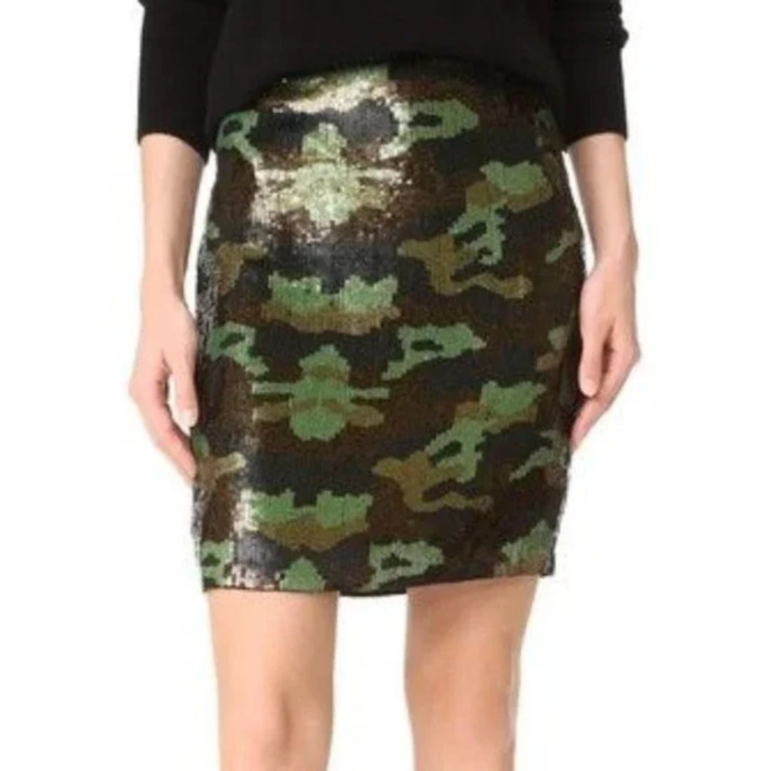 L'Agence Phoebe Metallic Sequined Camo Skirt Size 10