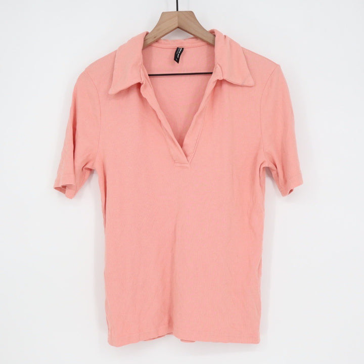 American Giant Coral Ribbed Polo Shirt Short Sleeve Collared Top Size L