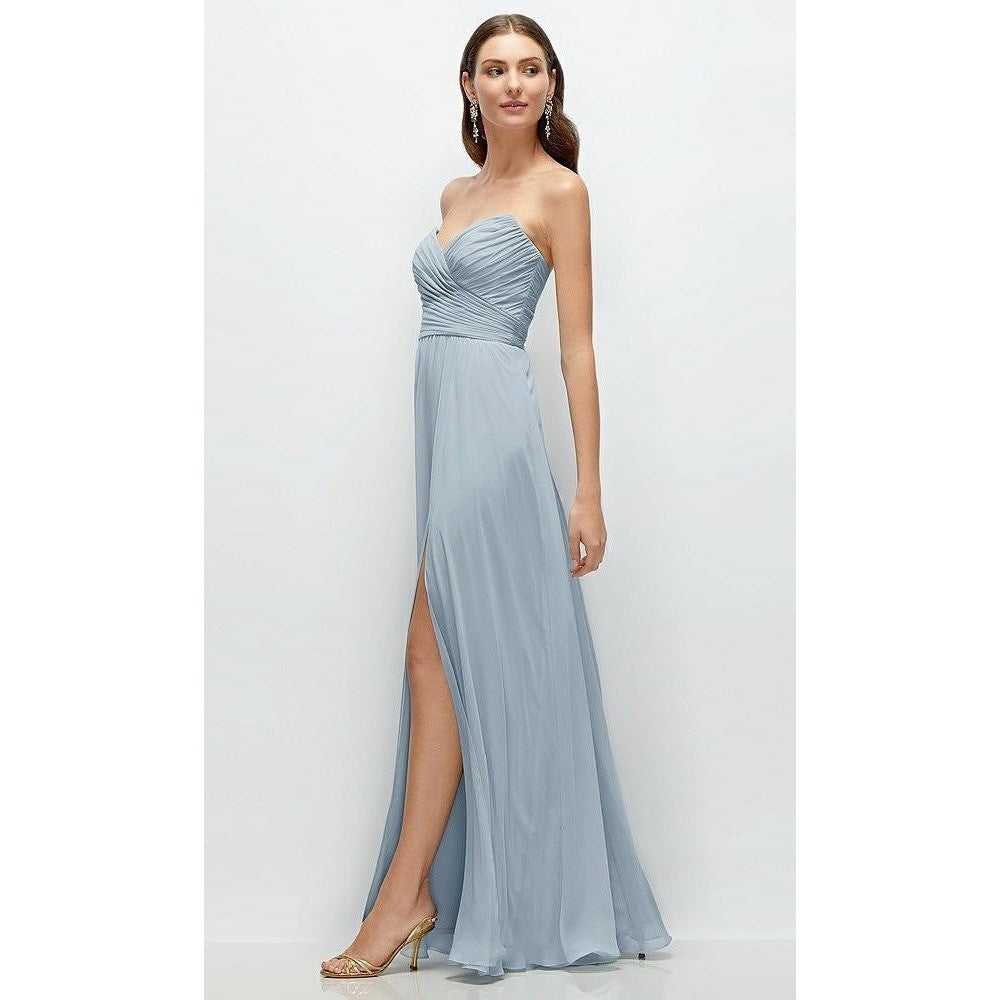 After Six Strapless Pleated Surplice Chiffon Maxi Dress With A-Line Skirt