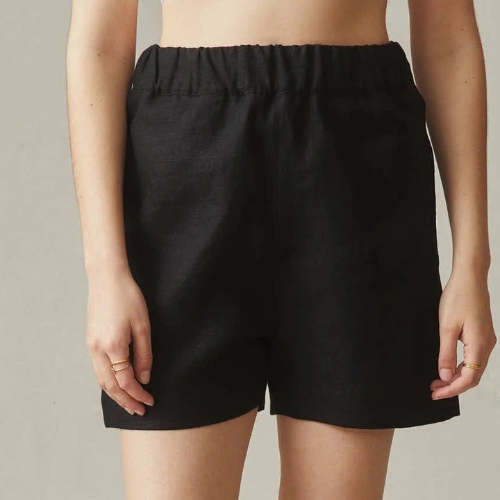 American Giant Linen Black Elastic Waist Shorts Size L Made in USA