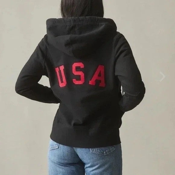American Giant Womens Black Full Zip Hoodie Sweatshirt USA Logo XS 100 Cotton