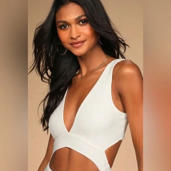 Lulus Divide and Contour White Ribbed Cutout Bodycon Midi Dress Size XL
