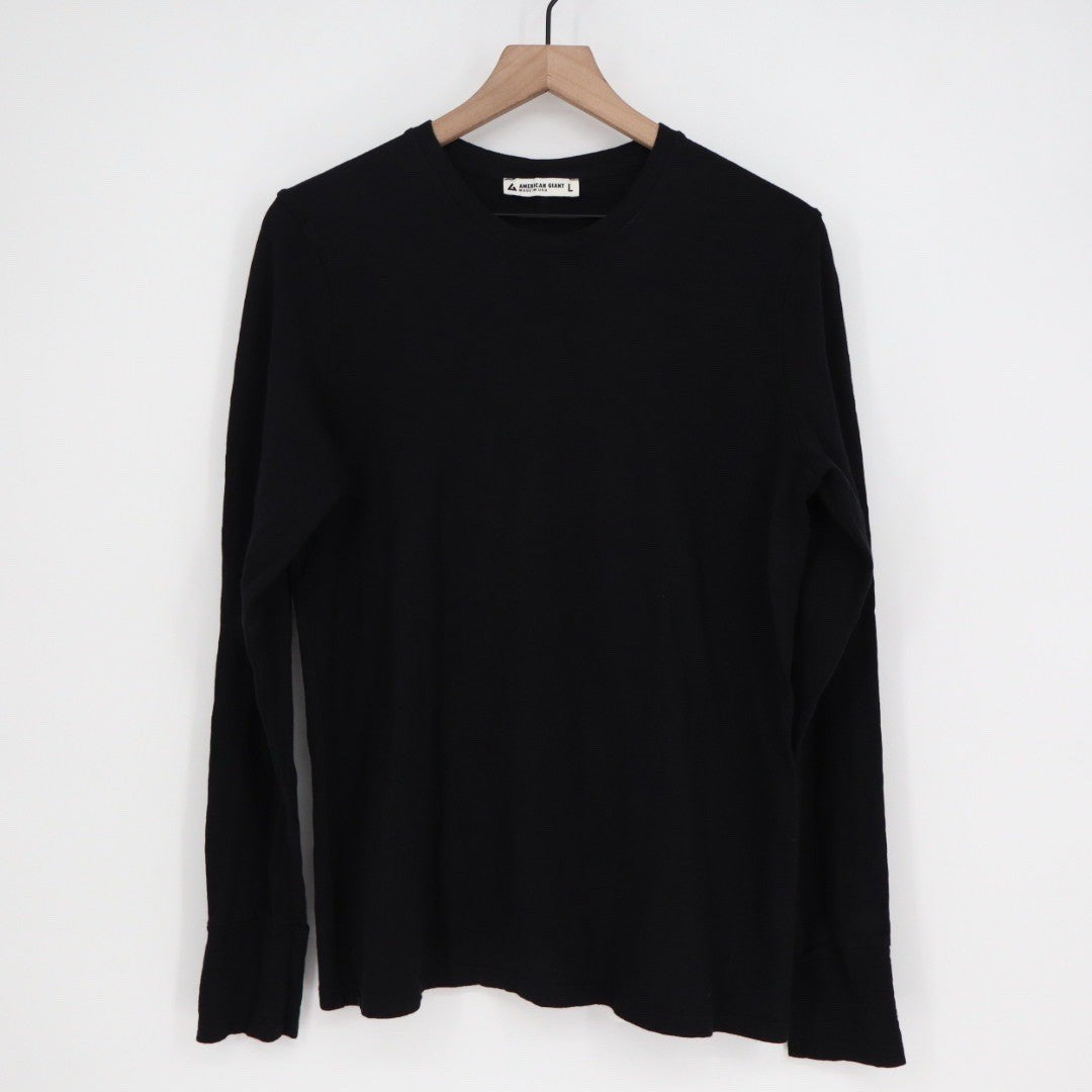 AMERICAN GIANT Black Long Sleeve Crew Neck T Shirt Made in USA Size L