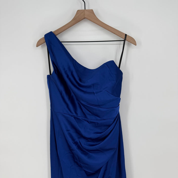 After Six One-Shoulder Cat-Eye Neckline Fit And Flare Satin Maxi Dress Size 8