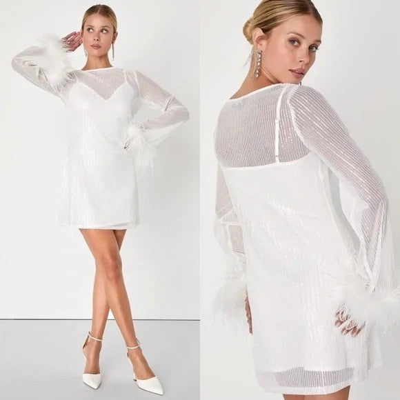 Lulus Marvelous Energy Sequin Mesh Long Sleeve Mini Dress Size XS