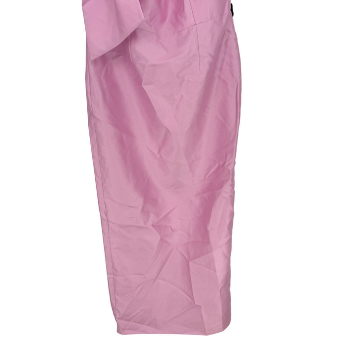 Alfred Sung Oversized Bow One-Shoulder Satin Column Maxi Dress In Powder Pink