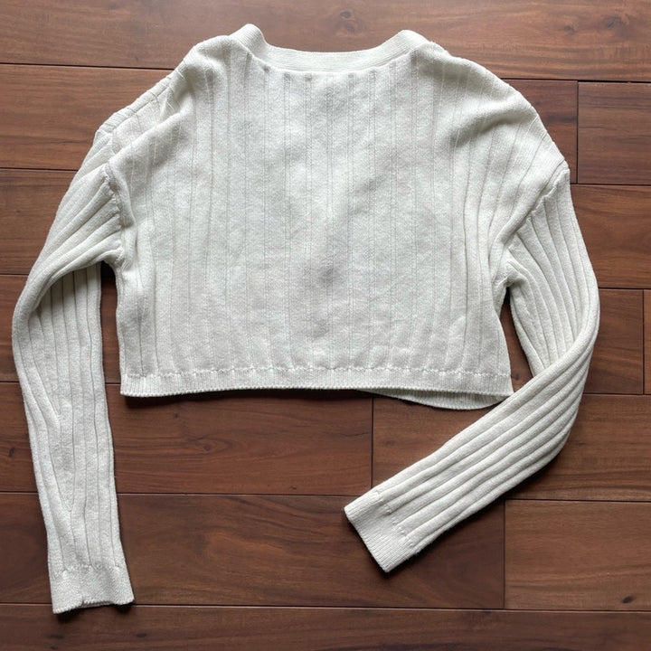 Abound Long Sleeve Ribbed V-Neck Cropped Knit Top Size XL