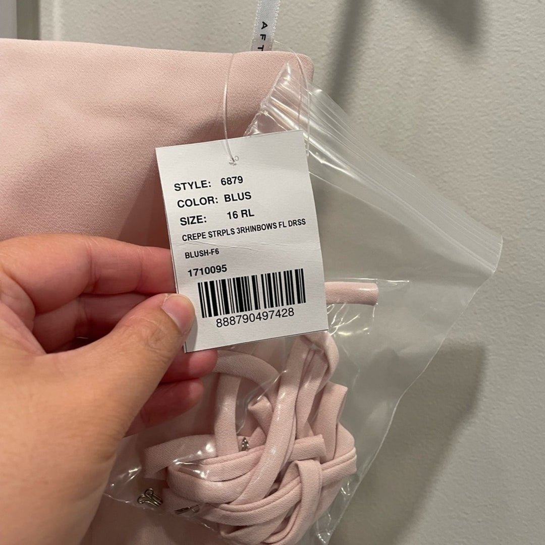 After Six Strapless Notch-Neck Crepe A-Line Dress With Rhinestone Bows Size 16