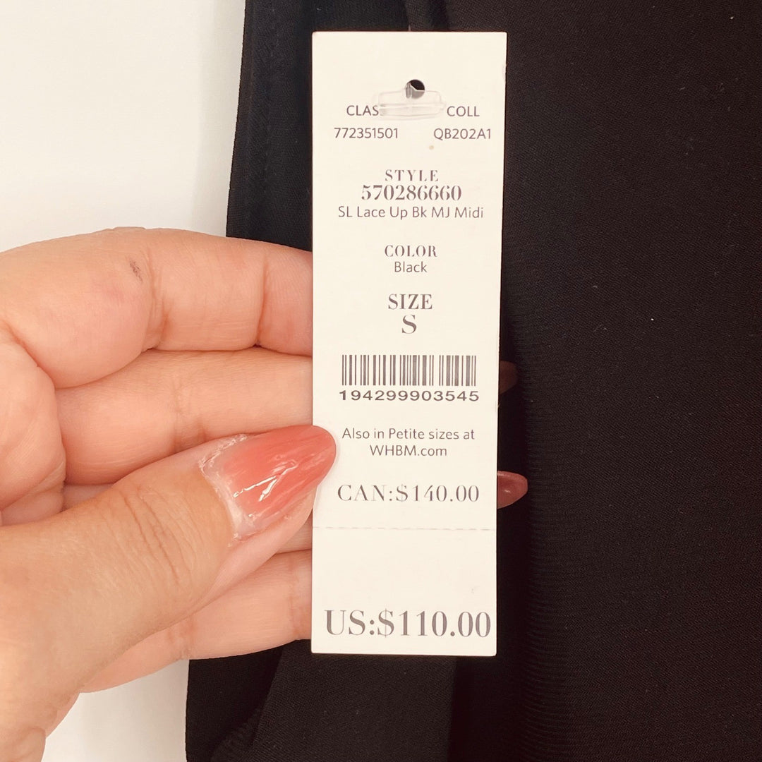 White House Black Market Black Lace Up Midi Dress Size S