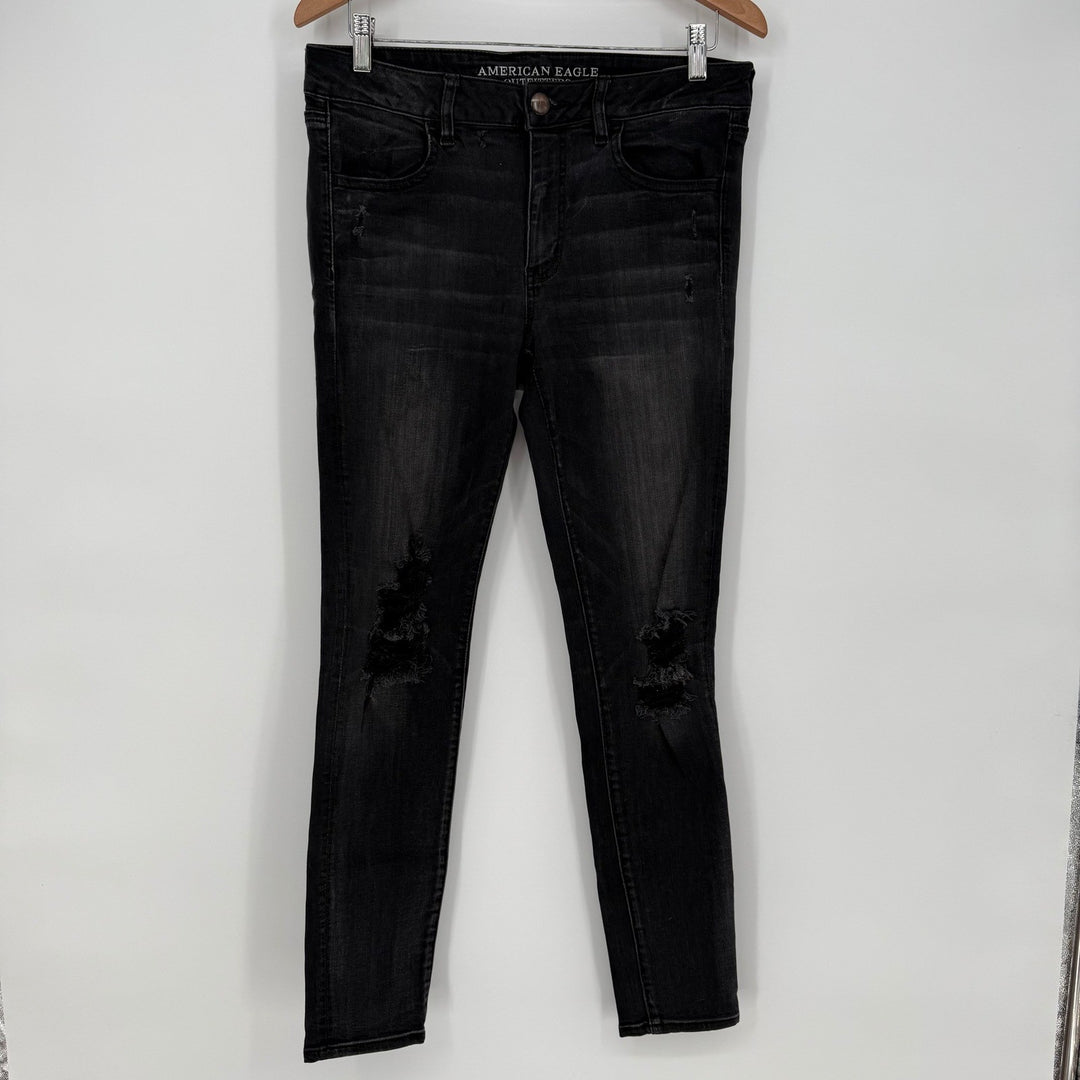 American Eagle Outfitters Black Distressed Super Stretch Jegging Jeans Size 12