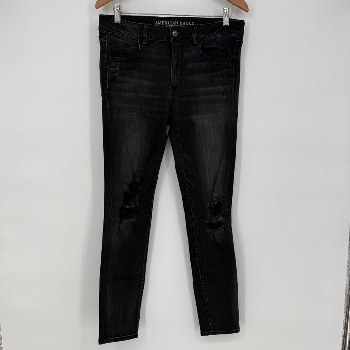 American Eagle Outfitters Black Distressed Super Stretch Jegging Jeans Size 12
