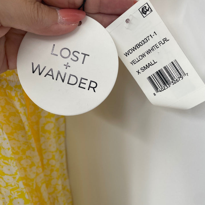 LOST WANDER Yellow White Floral Smocked Halter Maxi Dress XS