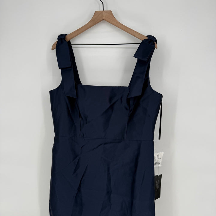 Alfred Sung Navy Square Neck Bow Shoulder Maxi Dress Formal Evening Gown