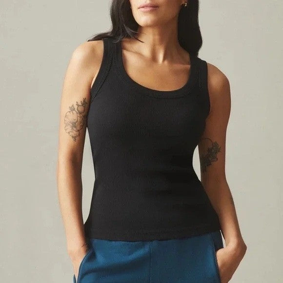 AMERICAN GIANT Black Ribbed Tank Top Size L Cotton Spandex