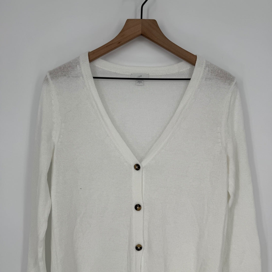 J.Jill White Linen Blend Long Sleeve Button Front Cardigan Sweater Size S