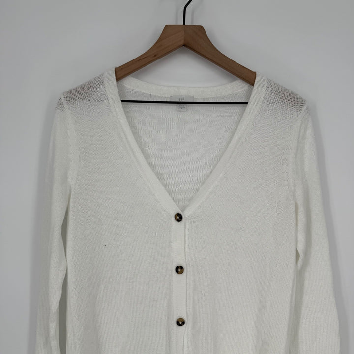 J.Jill White Linen Blend Long Sleeve Button Front Cardigan Sweater Size S