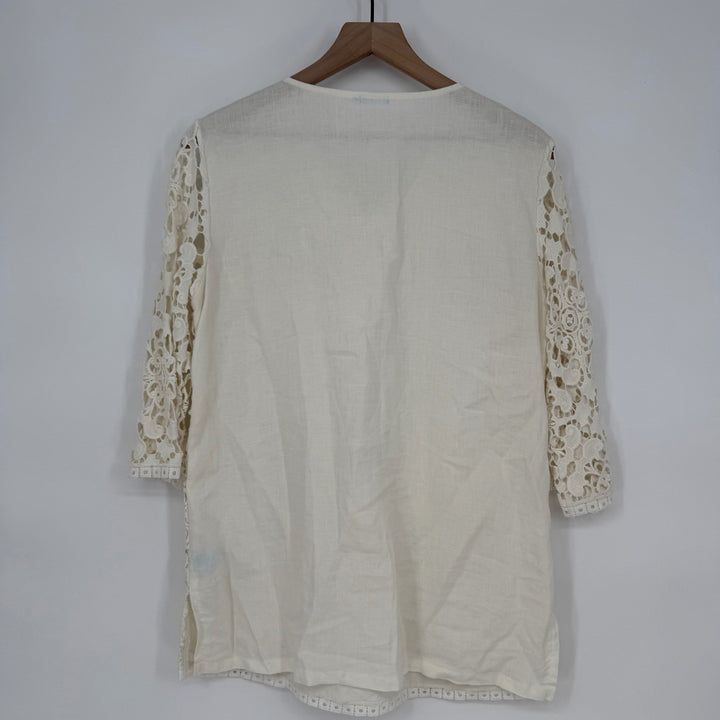 J.McLaughlin Ivory Lace Tunic Top Cotton Blend V-Neck Womens Medium