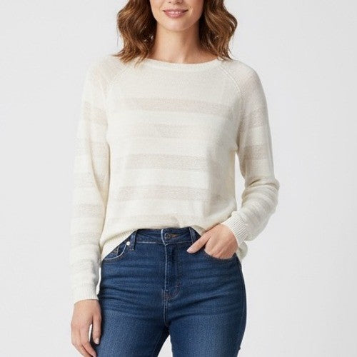 Vince Cream Striped Lightweight Linen Blend Sweater Size S