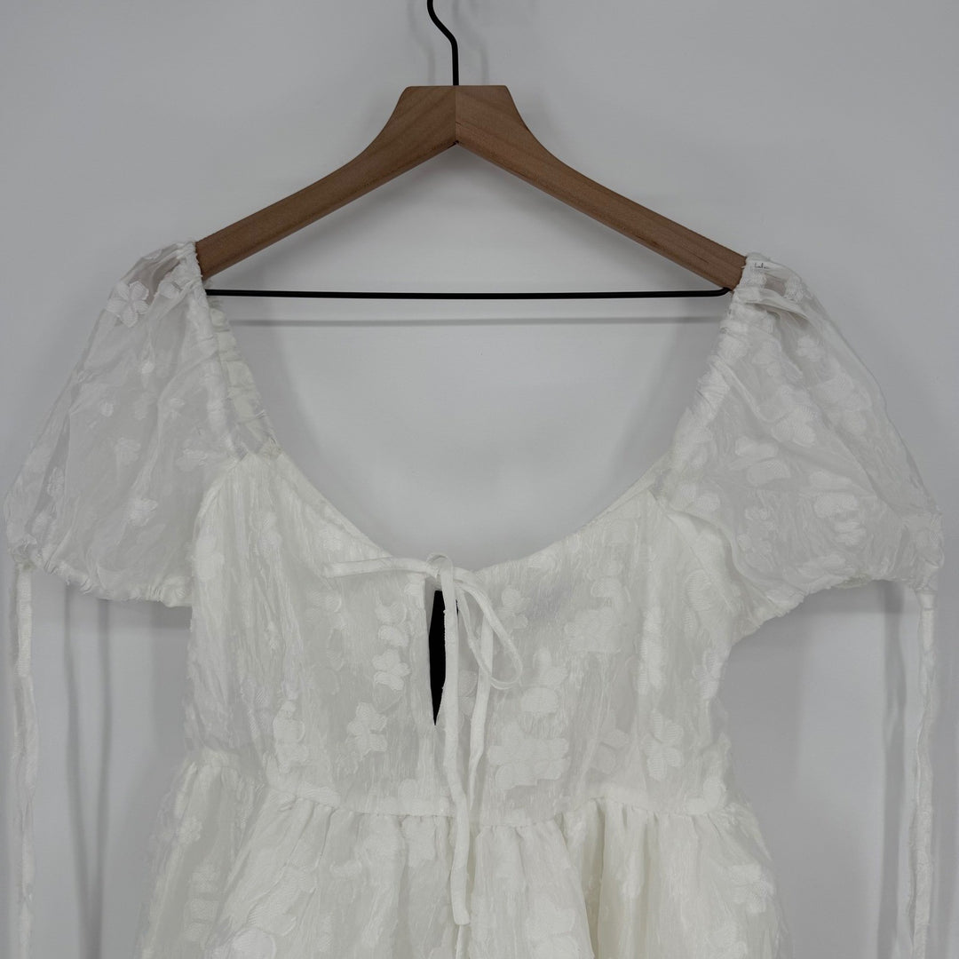 Lulus Exceptionally Angelic White Floral Puff Sleeve Mini Dress Size L