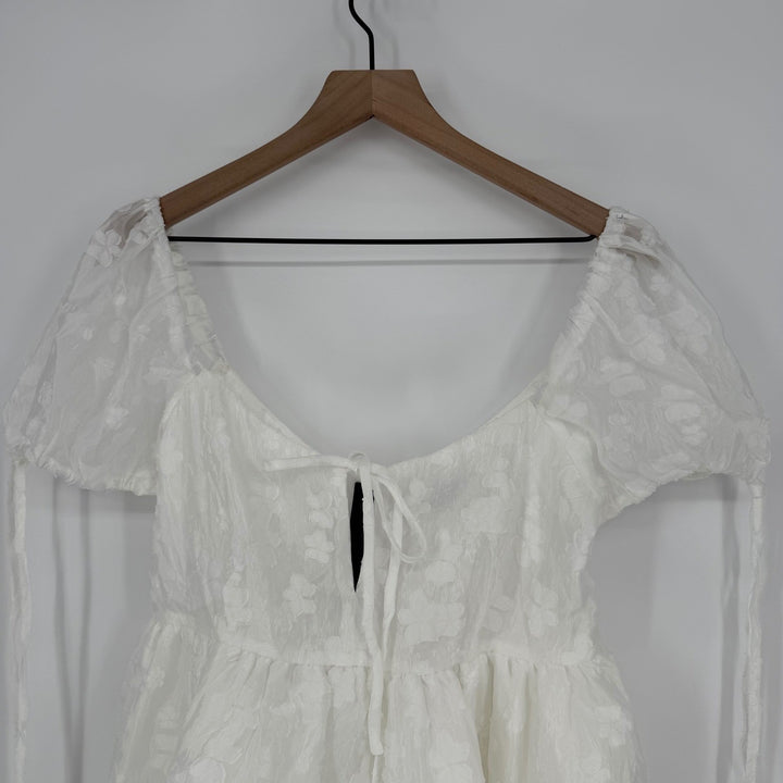 Lulus Exceptionally Angelic White Floral Puff Sleeve Mini Dress Size L