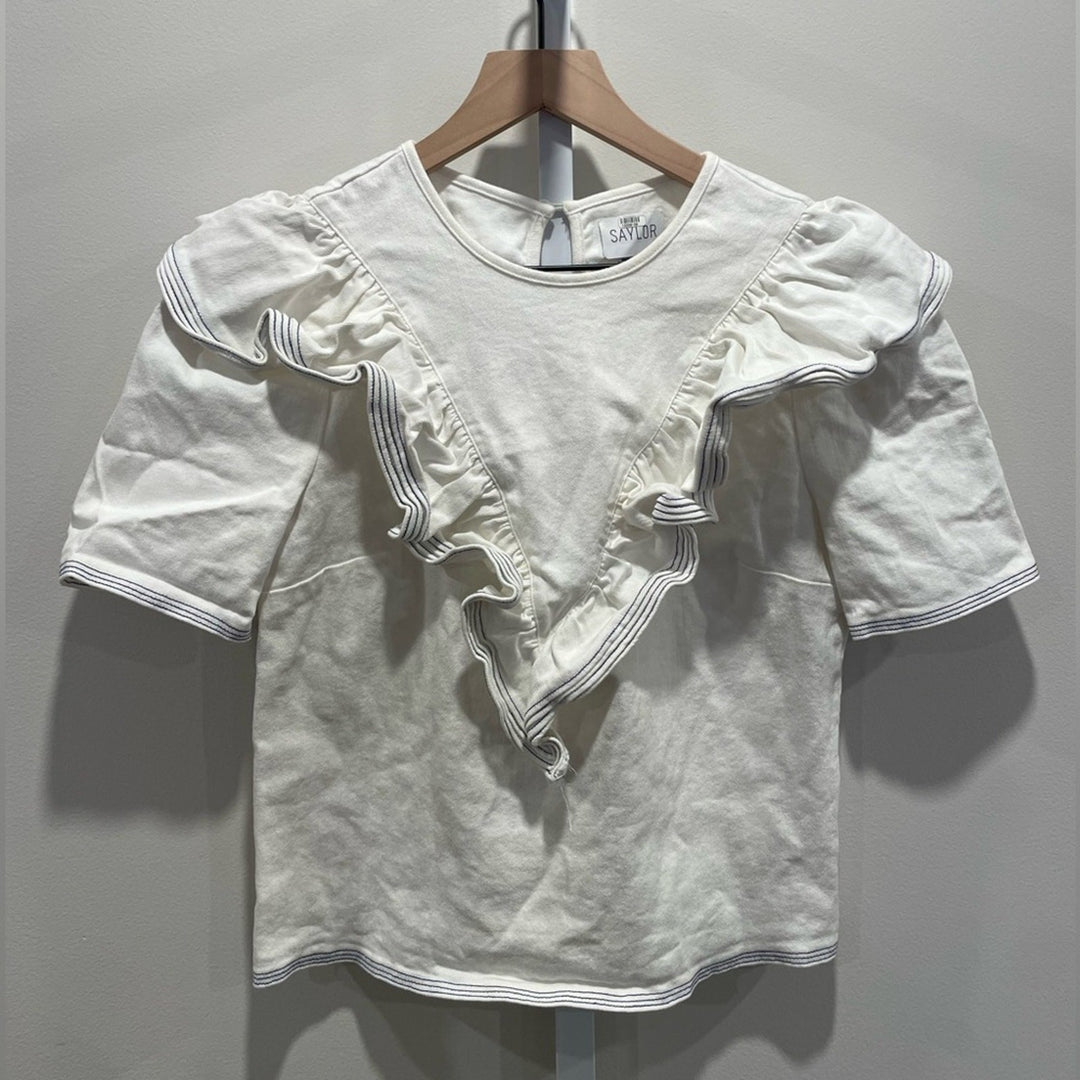 Saylor Harriette Denim Ruffle Sailor Top Size M