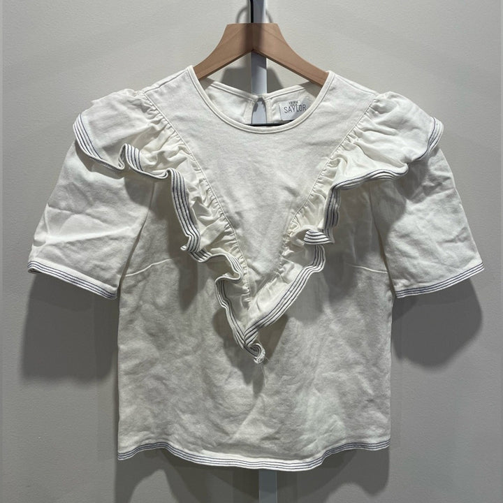 Saylor Harriette Denim Ruffle Sailor Top Size M