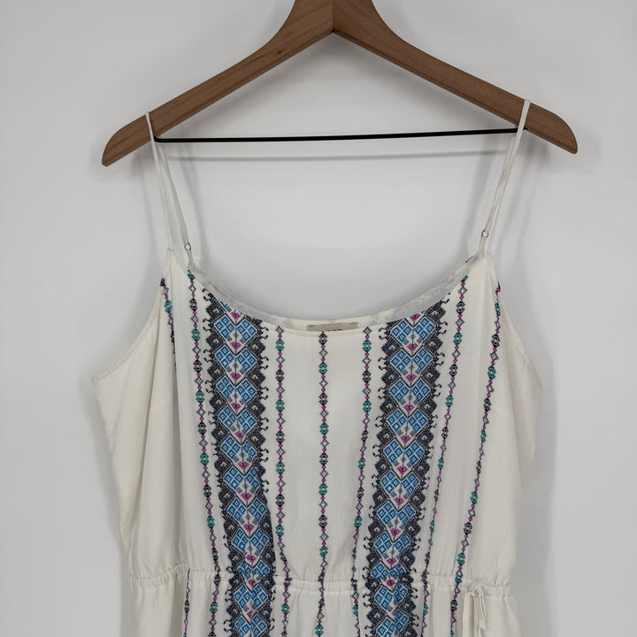 LOFT Cream Embroidered Empire Waist Spaghetti Strap Dress XL