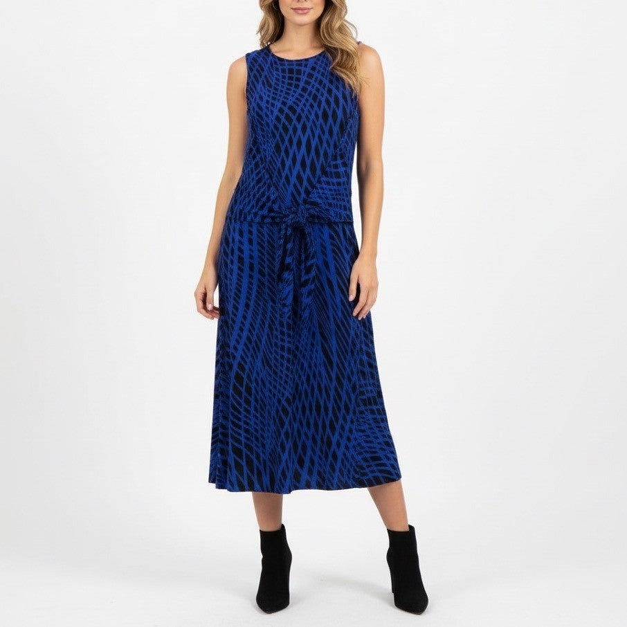 Anne Klein Blue Black Geometric Print Sleeveless Knee Length Dress Size 12