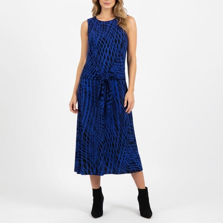 Anne Klein Blue Black Geometric Print Sleeveless Knee Length Dress Size 12