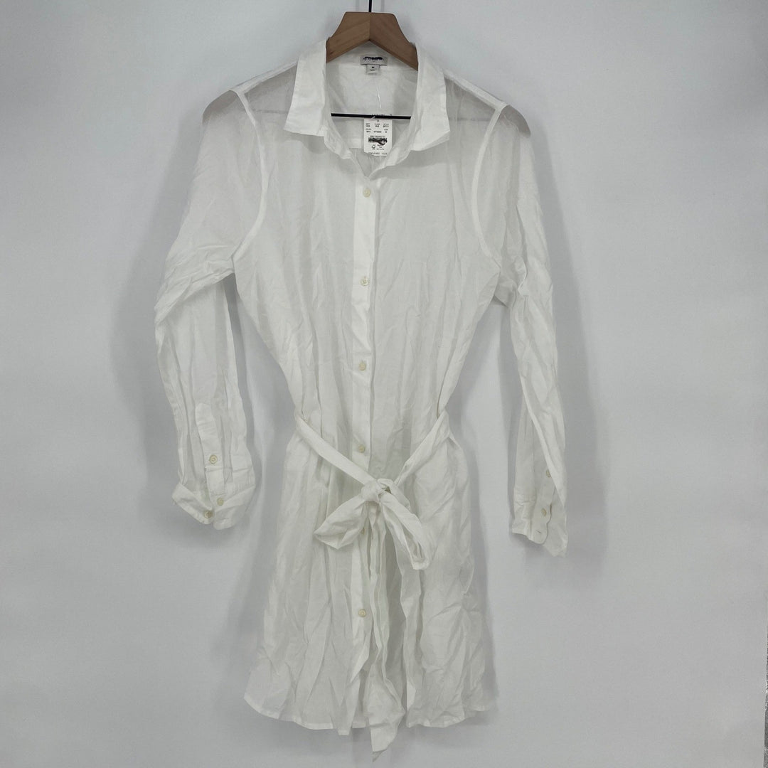 J. Crew White Cotton Belted Shirt Dress Sheath Style M