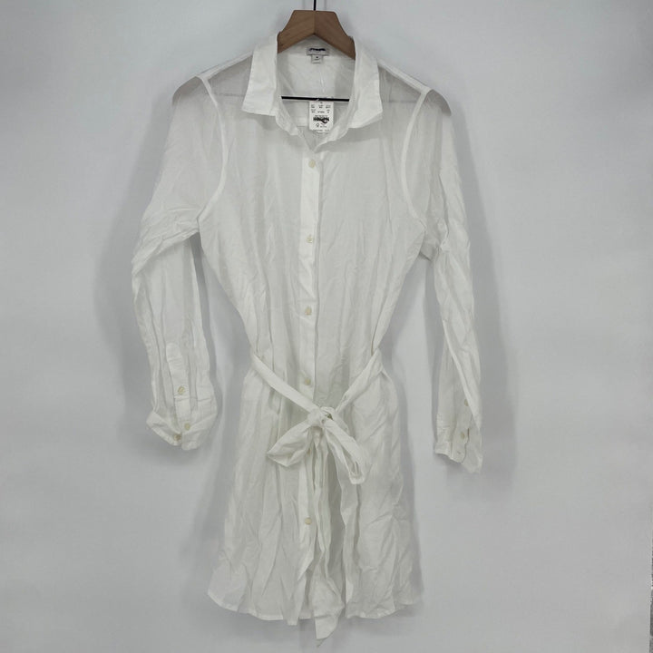 J. Crew White Cotton Belted Shirt Dress Sheath Style M