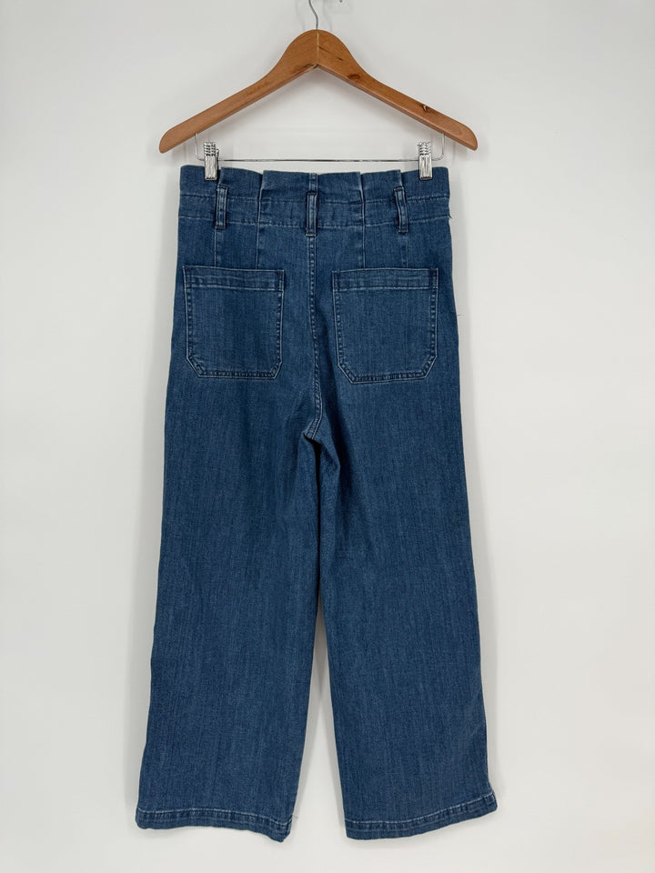 Madewell Jeans Womens 27 Blue Denim Pleated Cotton Stretch Pockets Wide Leg