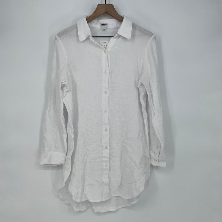 J. Crew White Gauze Shirt Tunic Button Up Long Sleeve Top Size S