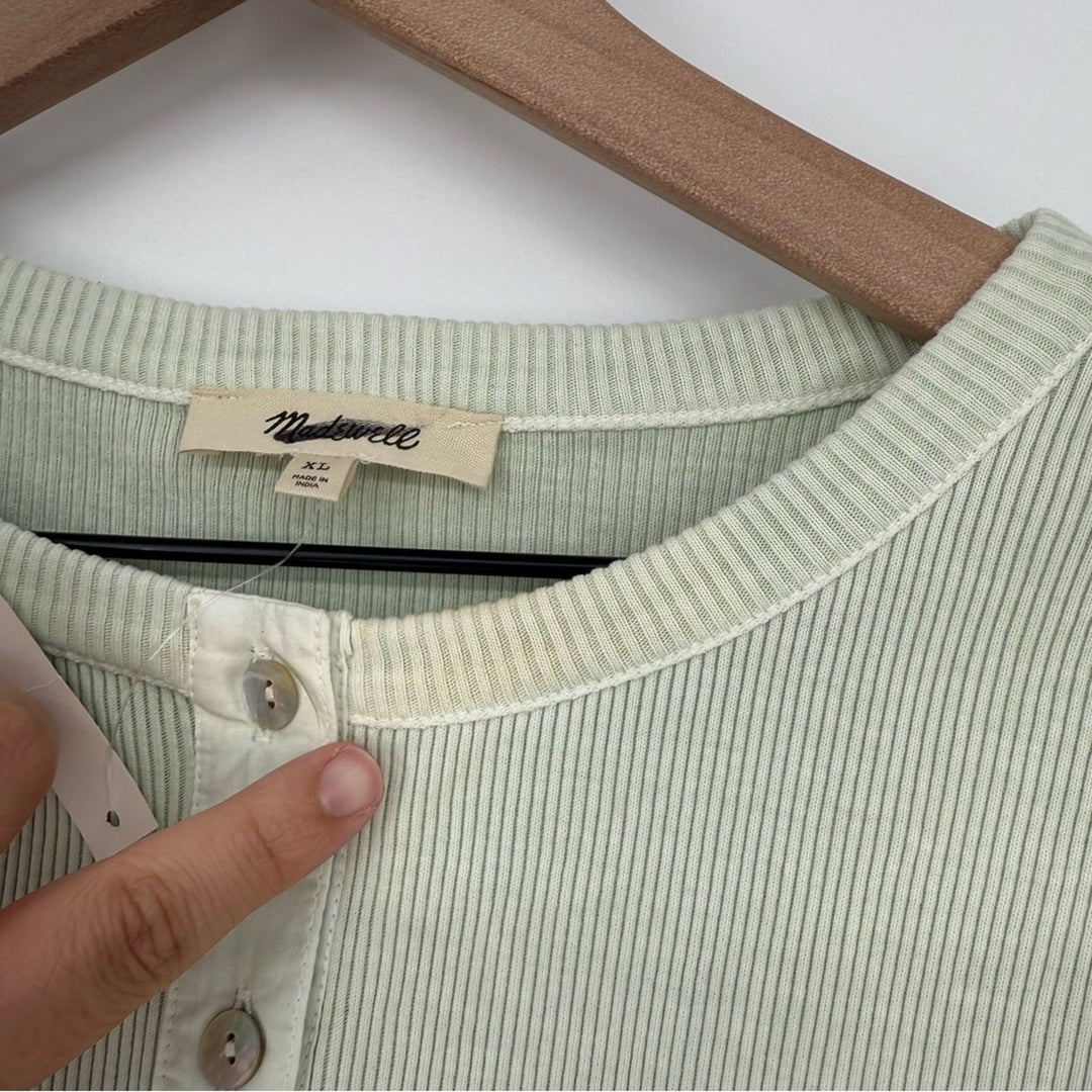 Madewell Germent-Dyed Ribbed Cardigan Tee Iced Mint Size XL
