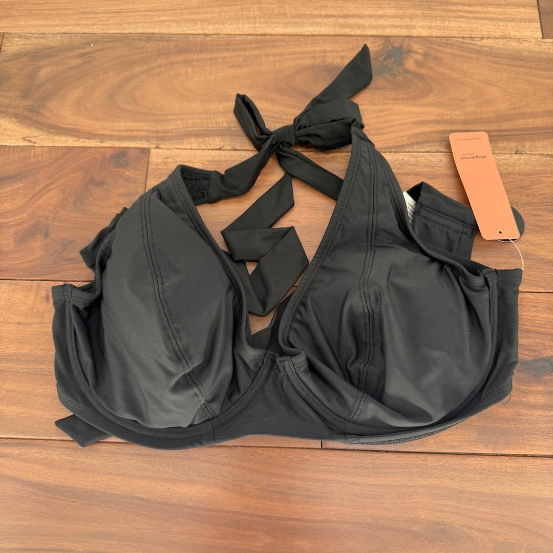 Shapermint Essentials Black Full Coverage Halter Bikini Top Size L