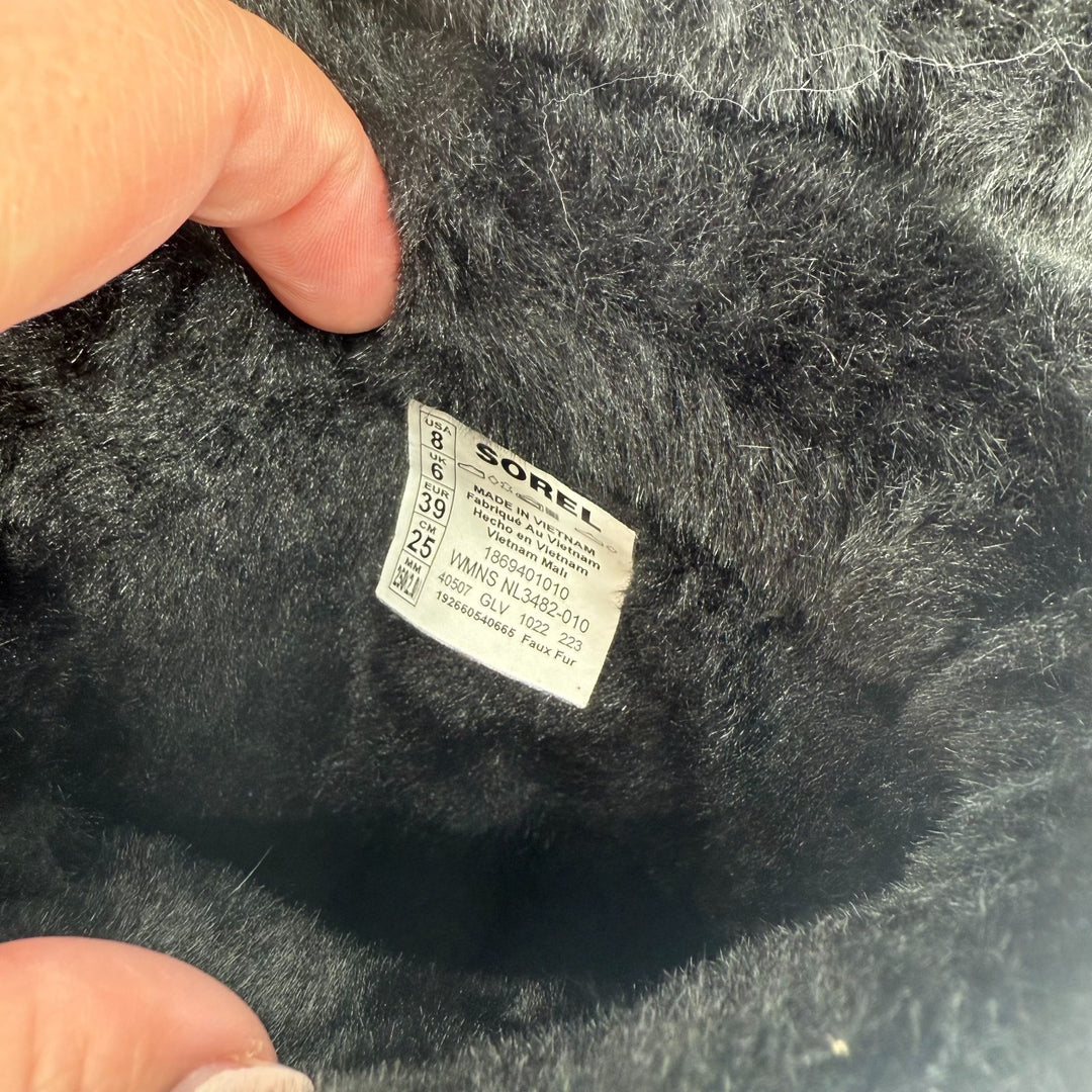 Sorel Boots Womens Size 8 Black Snow Angel Suede Faux Fur Cuff Waterproof Winter