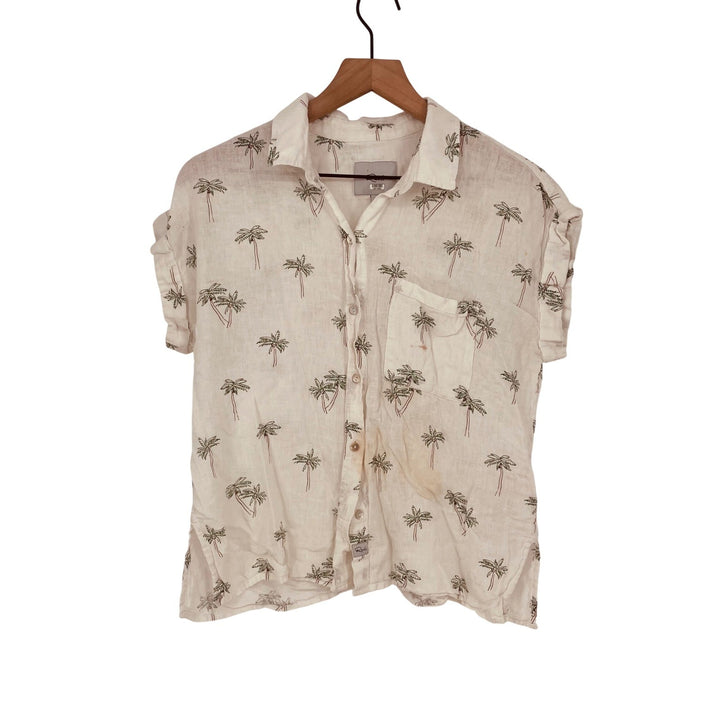 Rails Whitney Sketched Palm Tree Linen Blend Button Down Shirt Size M