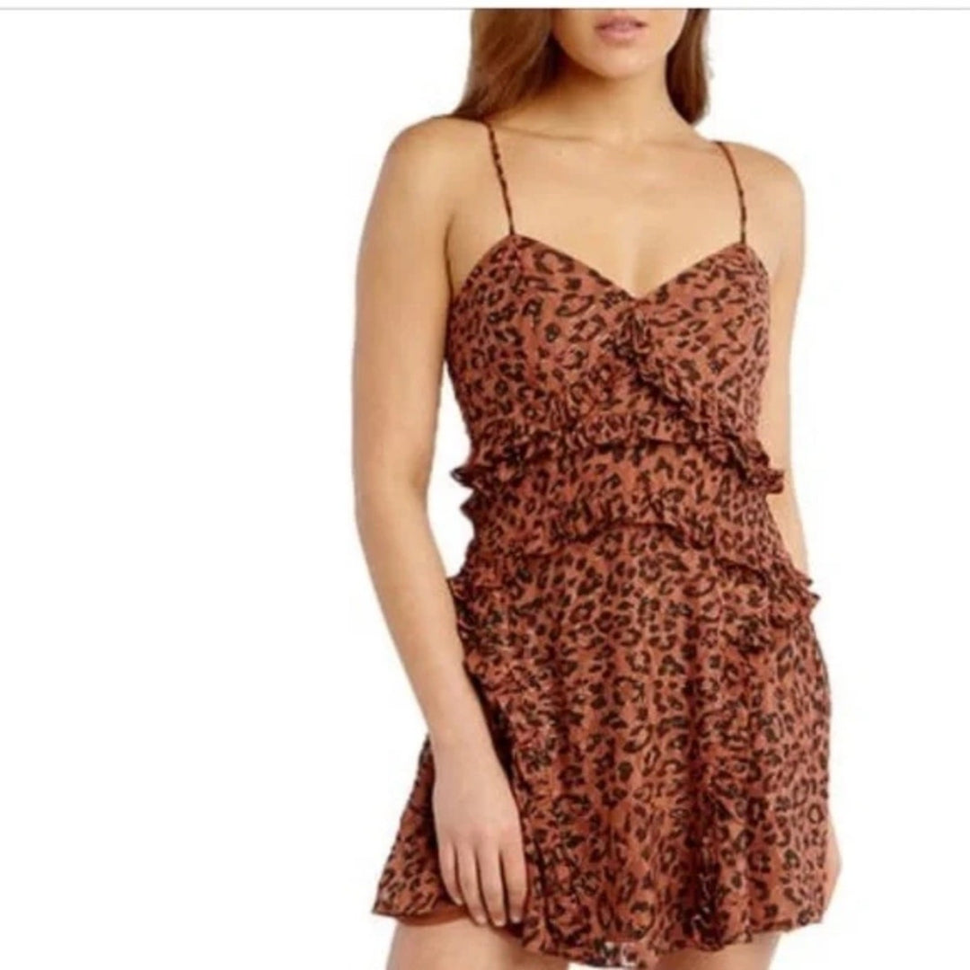 Bardot Leopard Frill Cut Out Mini Dress Size 12/XL