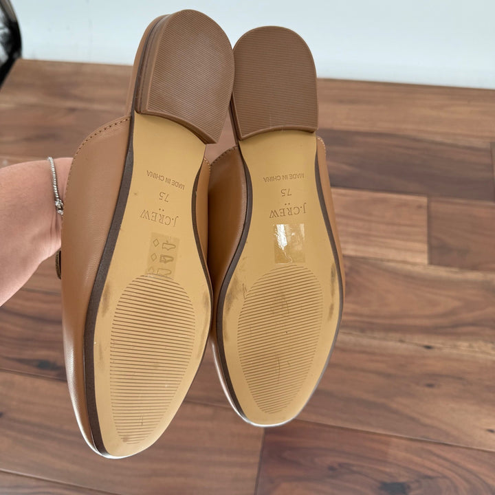 J Crew Tan Leather Horsebit Mules Loafers Slip On Flats Shoes Size 7.5