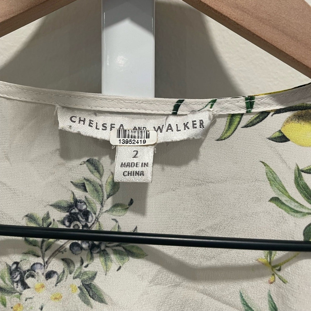 Chelsea and Walker White Floral Long Sleeve Top Size 2