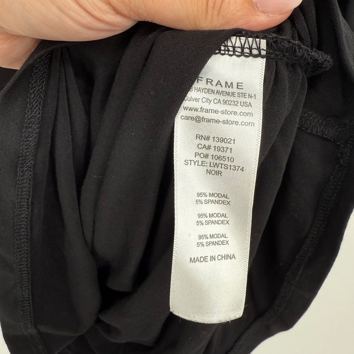 FRAME Betty Knitted Black Noir Square Neck Ruched Puff Sleeve Top Size L
