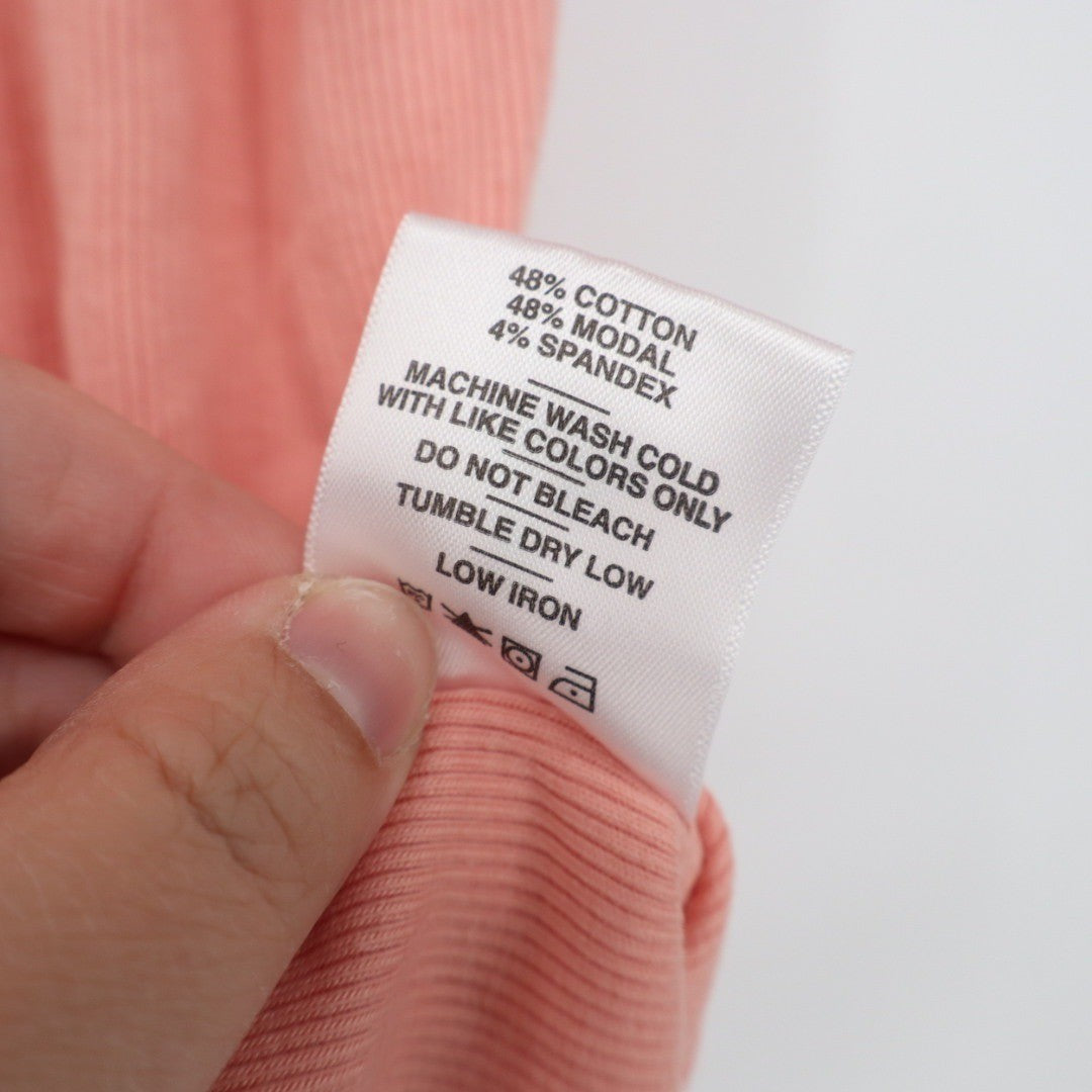 American Giant Coral Ribbed Polo Shirt Short Sleeve Collared Top Size L