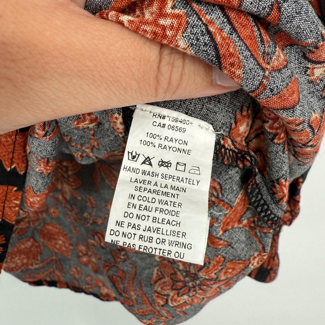 Elan Bloomingdales Blouse XS Black Autumn Floral Print Long Sleeve Ruffle Neck