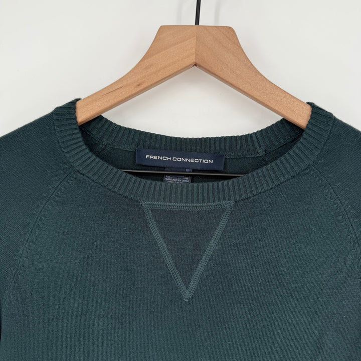 French Connection Dark Green Crew Neck Raglan Sleeve Knit Sweater XS